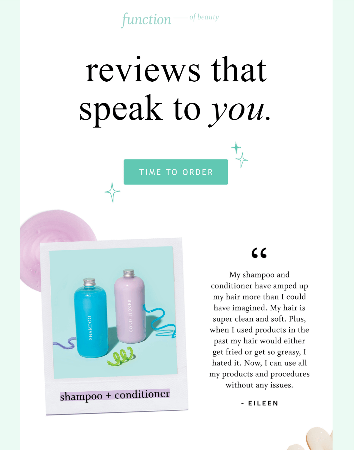 Função do exemplo de email marketing de beleza Function of beauty social proof email campaign