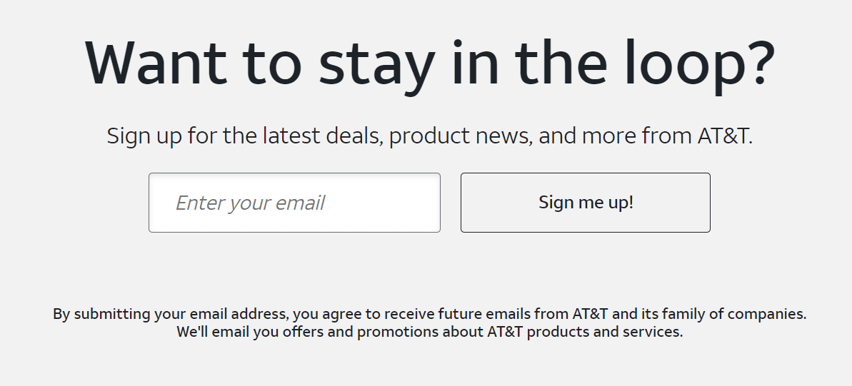 Formulário on-line da AT&T AT&T newsletter signup form
