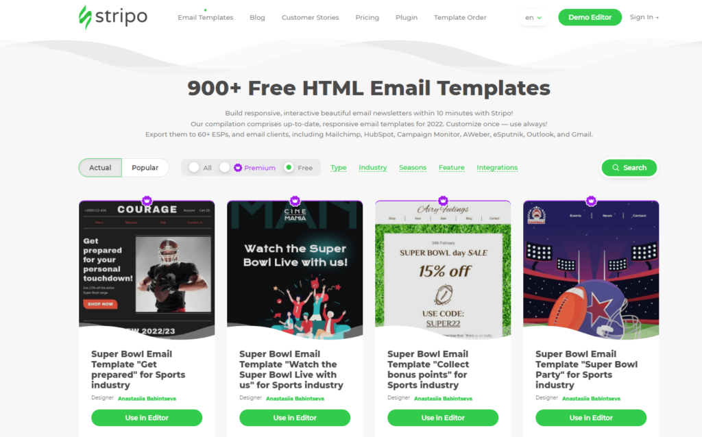 Stripo's email marketing templates