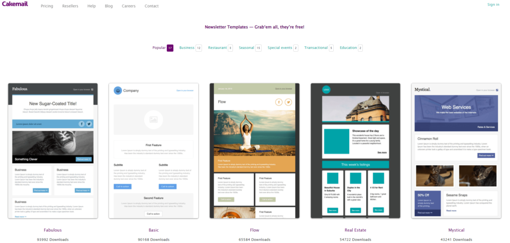 Cakemail email marketing templates