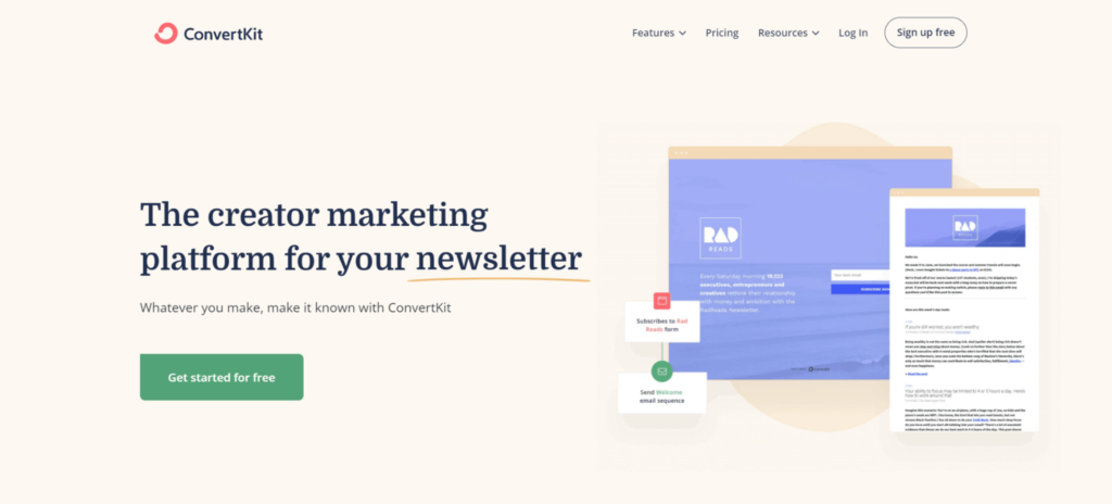 Marketing par e-mail Convertkit Convertkit website