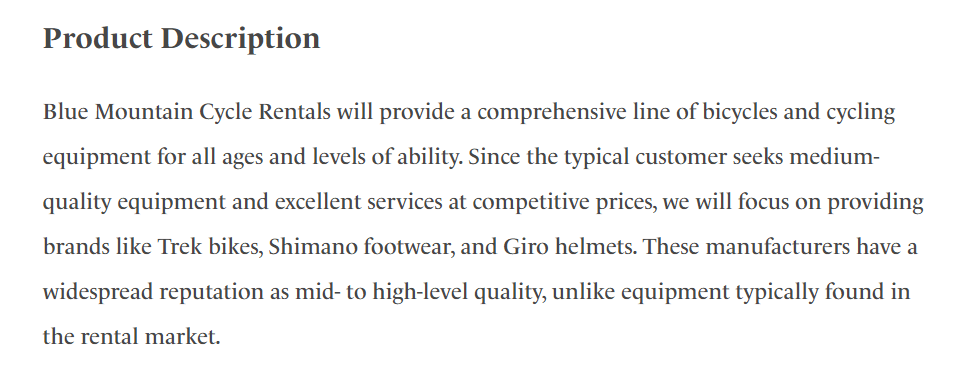 ecommerce business plan product description