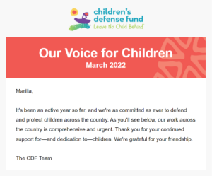 Courriel personnalisé du Fonds de défense des enfants Children’s Defense Fund email personalization