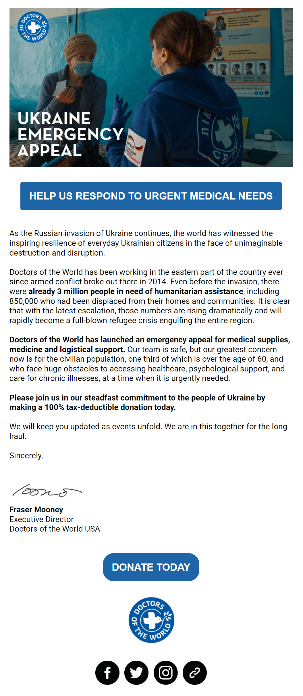 Exemple de campagne de dons de Médecins du Monde doctors of the world donation promotion email
