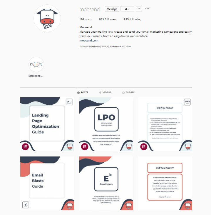 Moosend Marketing lab on IG