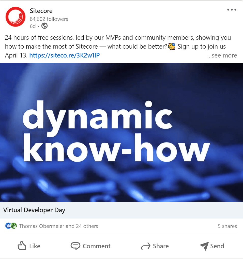 Sitecore 소셜 미디어 게시물 예 sitecore social media marketing