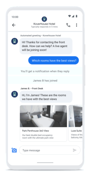 Przykład wykorzystania obrazów i karuzeli w firmowej wiadomości Google do klientów.