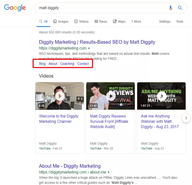 Matt Diggity SERP-Ergebnisse 02