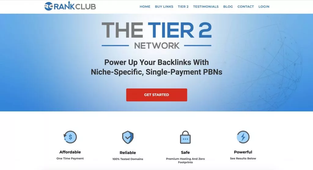 Rank Club Tier 2 Service Landing Page
