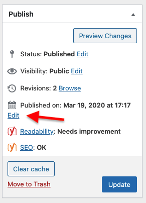 Modification de la date de publication de WordPress