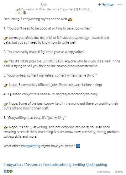 Exemplu de postare „Listicle”.