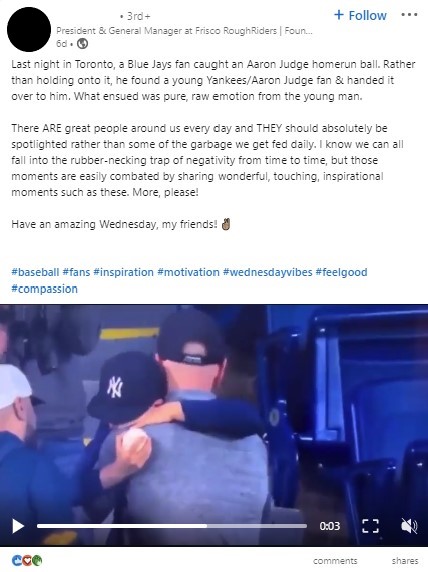 Exemplu de postare video pe LinkedIn