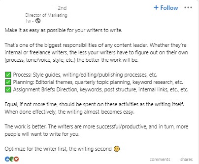 Exemplu de postare cu lider de gândire