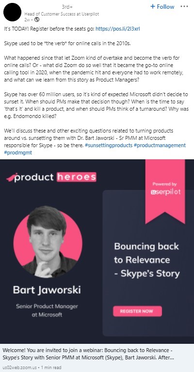 Exemplu de invitație la eveniment virtual