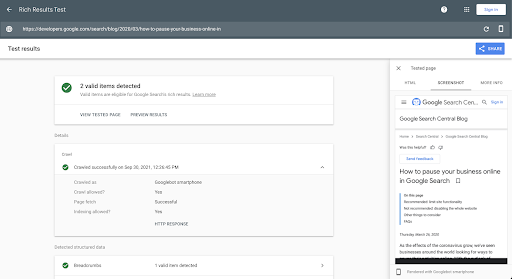 고급 SEO: 리치 결과 테스트