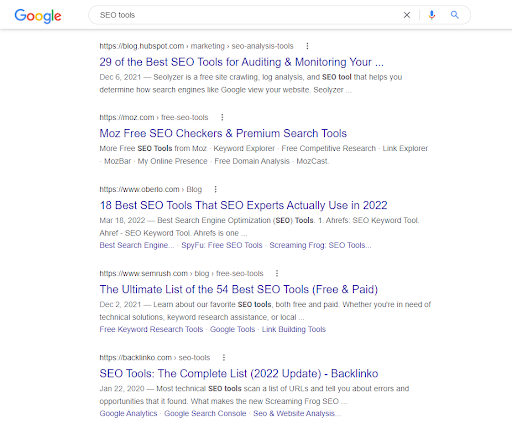 “SEO 工具”的 Google 搜索结果