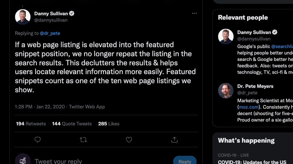 Danny Sullivan en Resultados de fragmentos destacados