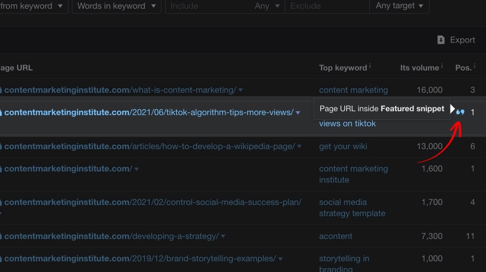 Fragmento destacado en Ahrefs