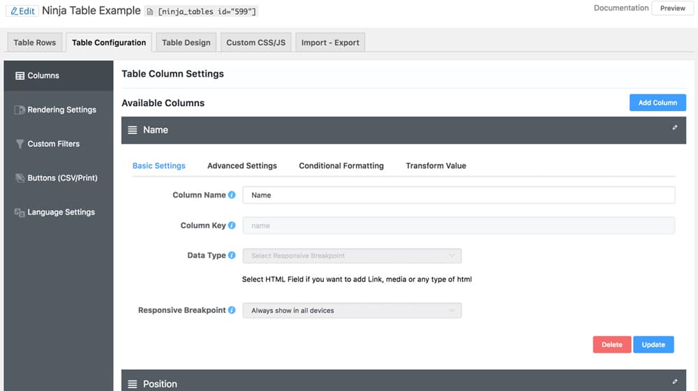 Пример создания таблицы ниндзя