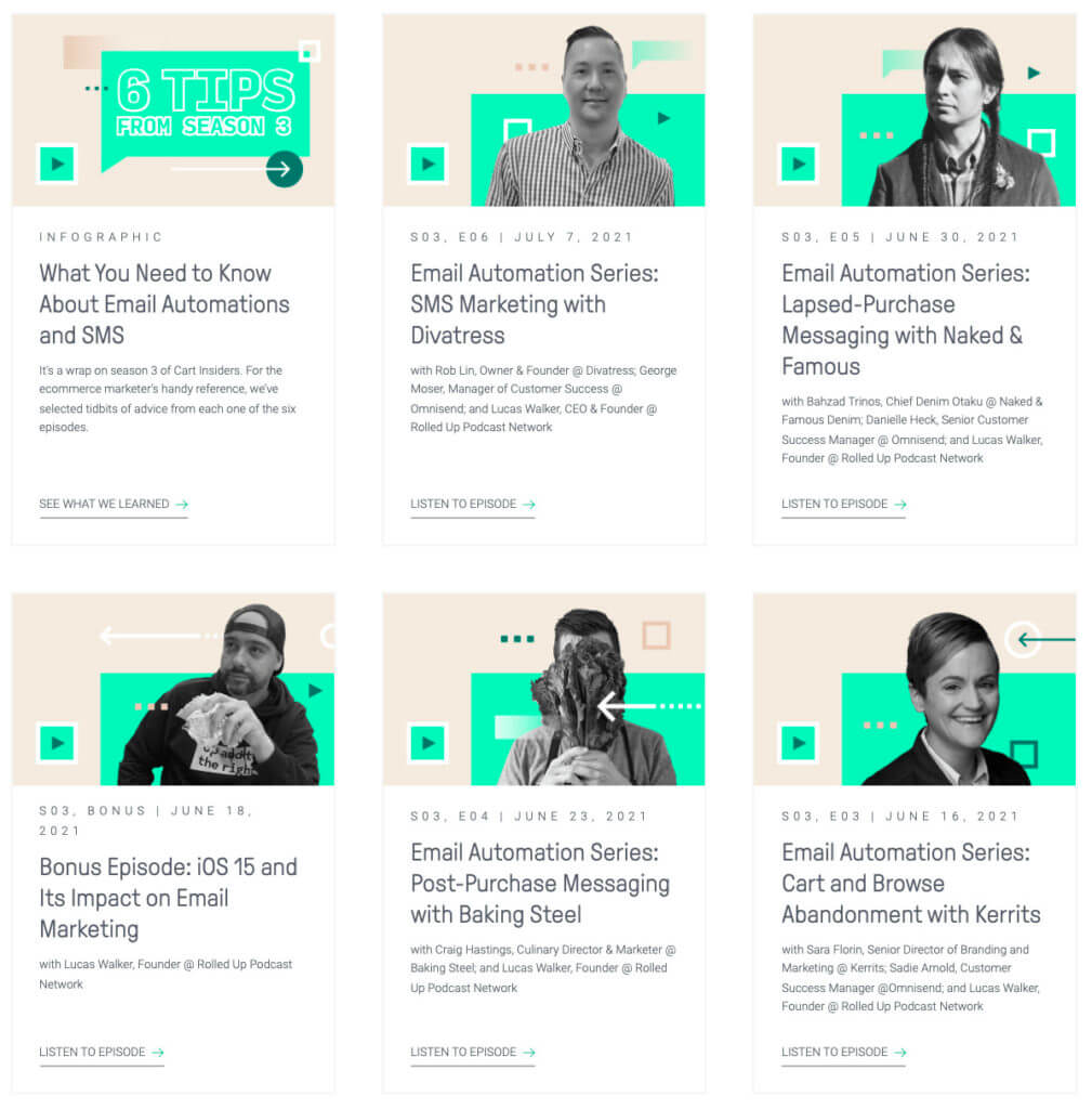 Captură de ecran a funcției Omnisend Podcast