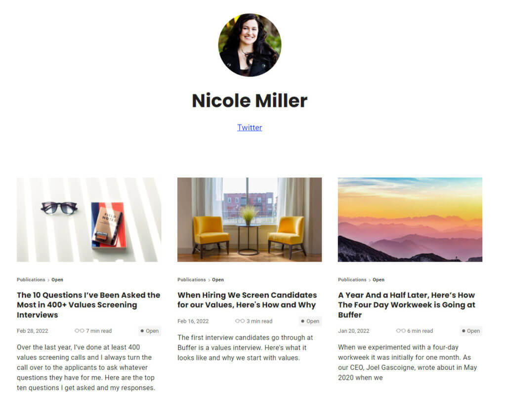Captura de tela da página de perfil do funcionário no buffer