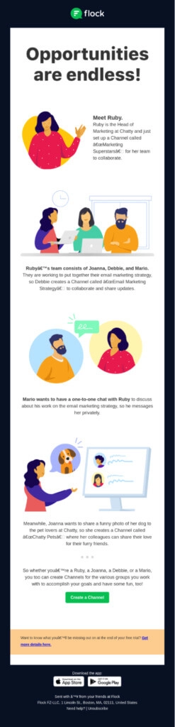Captura de tela do Flock Email sobre como sua plataforma pode beneficiar os usuários de teste