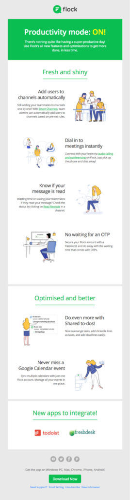 Captura de tela da atualização de e-mail do rebanho e seu recurso