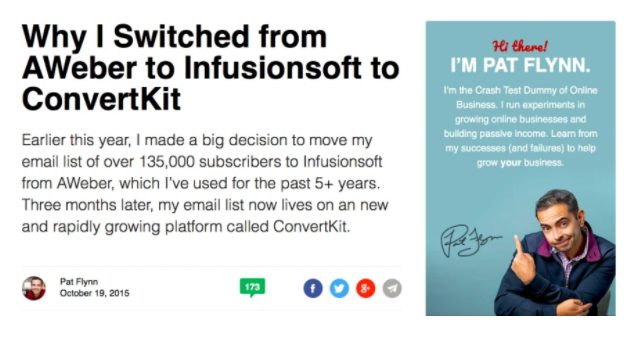 Captura de tela do feedback de pat flynn para convertkit