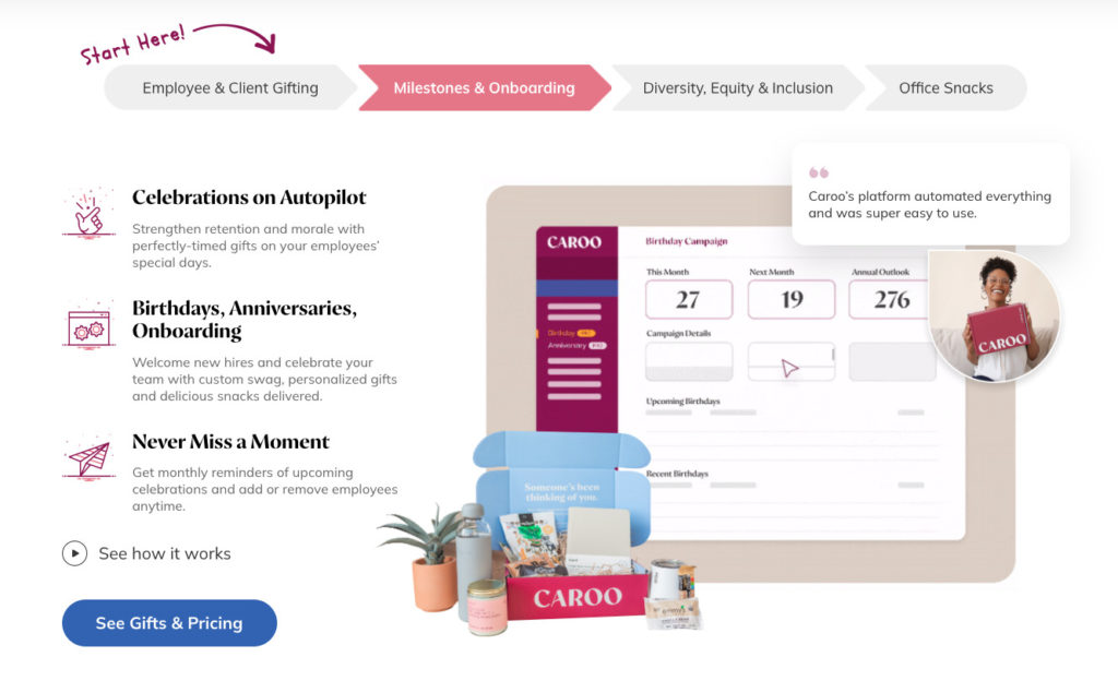 Screenshot della home page di Caroo
