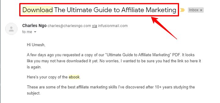 Screenshot dell'e-mail di Charles Ngo