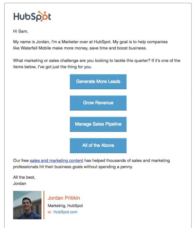 Screenshot della campagna e-mail Hubspot