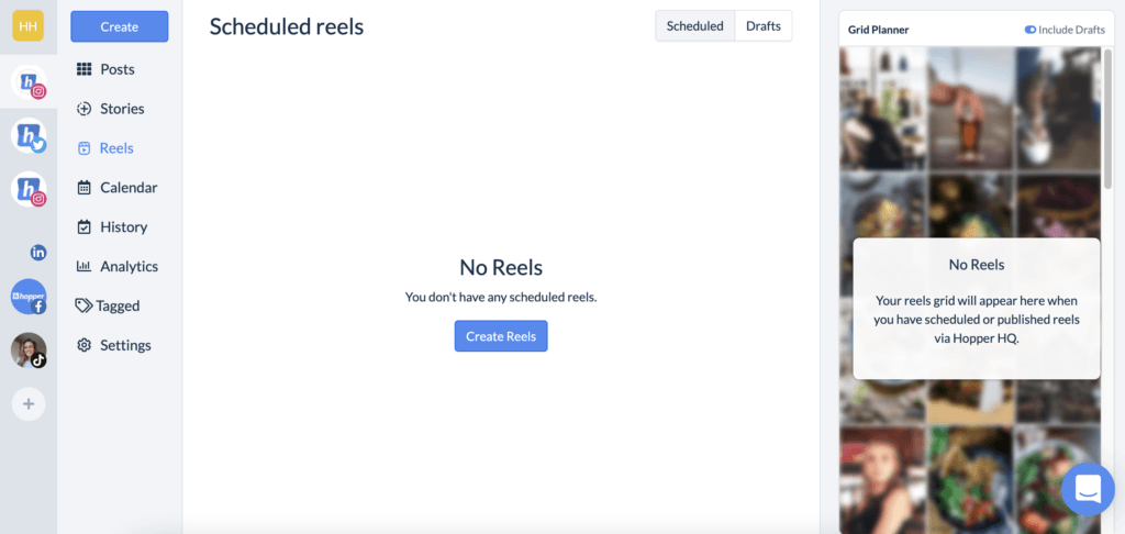 Tableau de bord Hopper HQ Reels