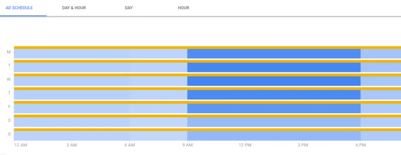 علامة التبويب google-ads-not-showing-ad-Schedule-tab