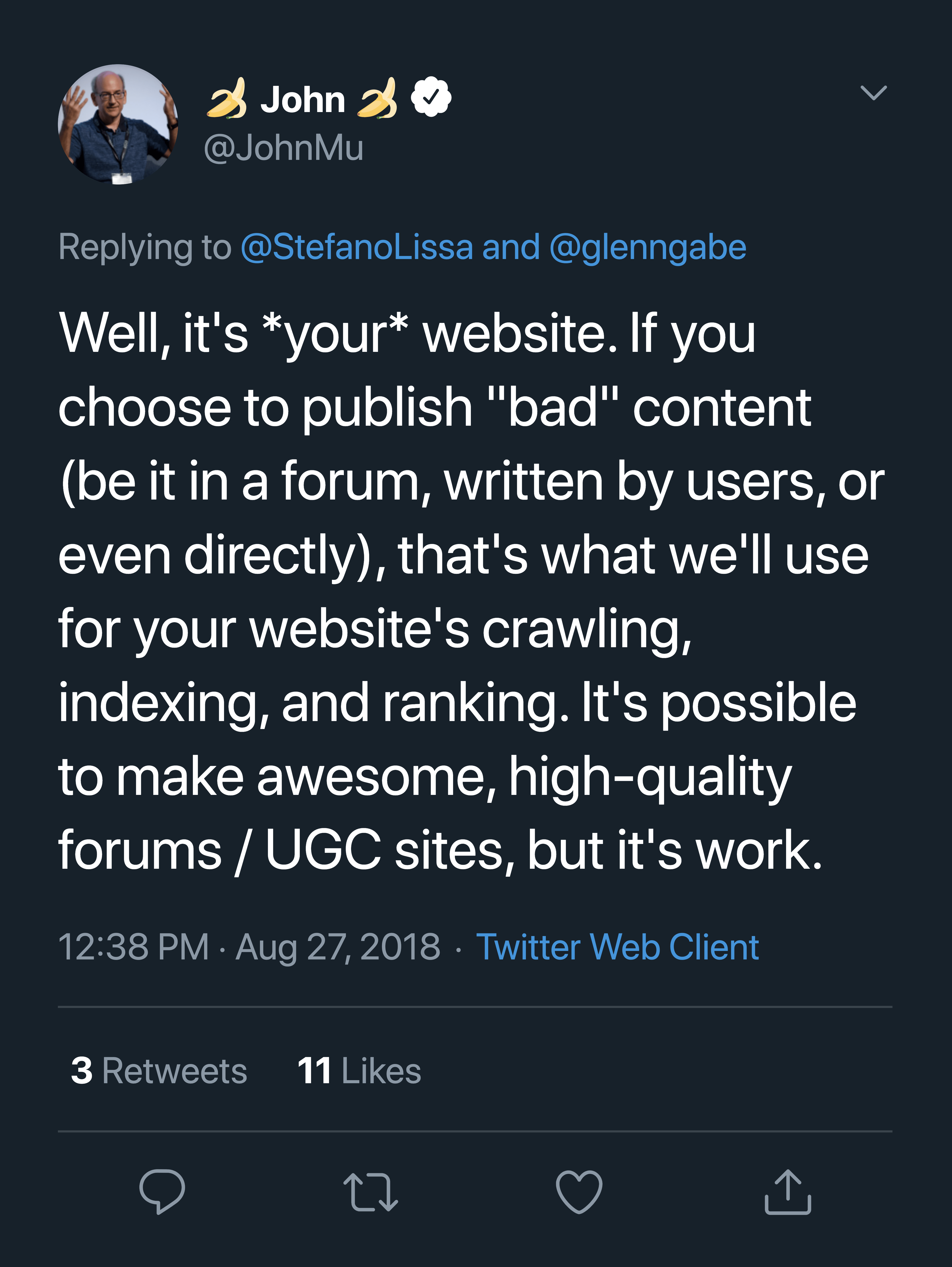 Status do Twitter do representante do Google JohnMu Google rep JohnMu Twitter status