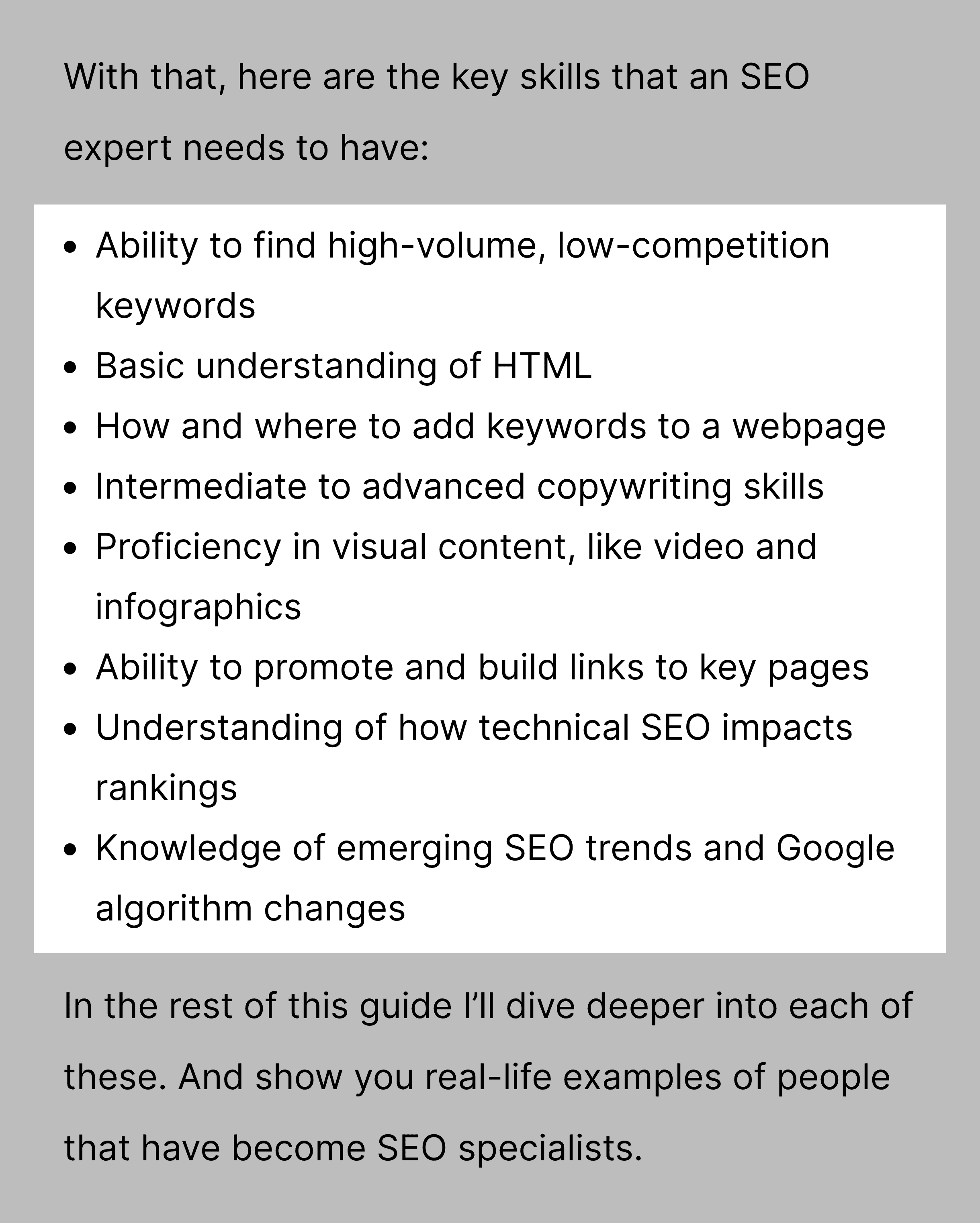 Post de especialista em SEO – lista de marcadores SEO expert post – Bullet list