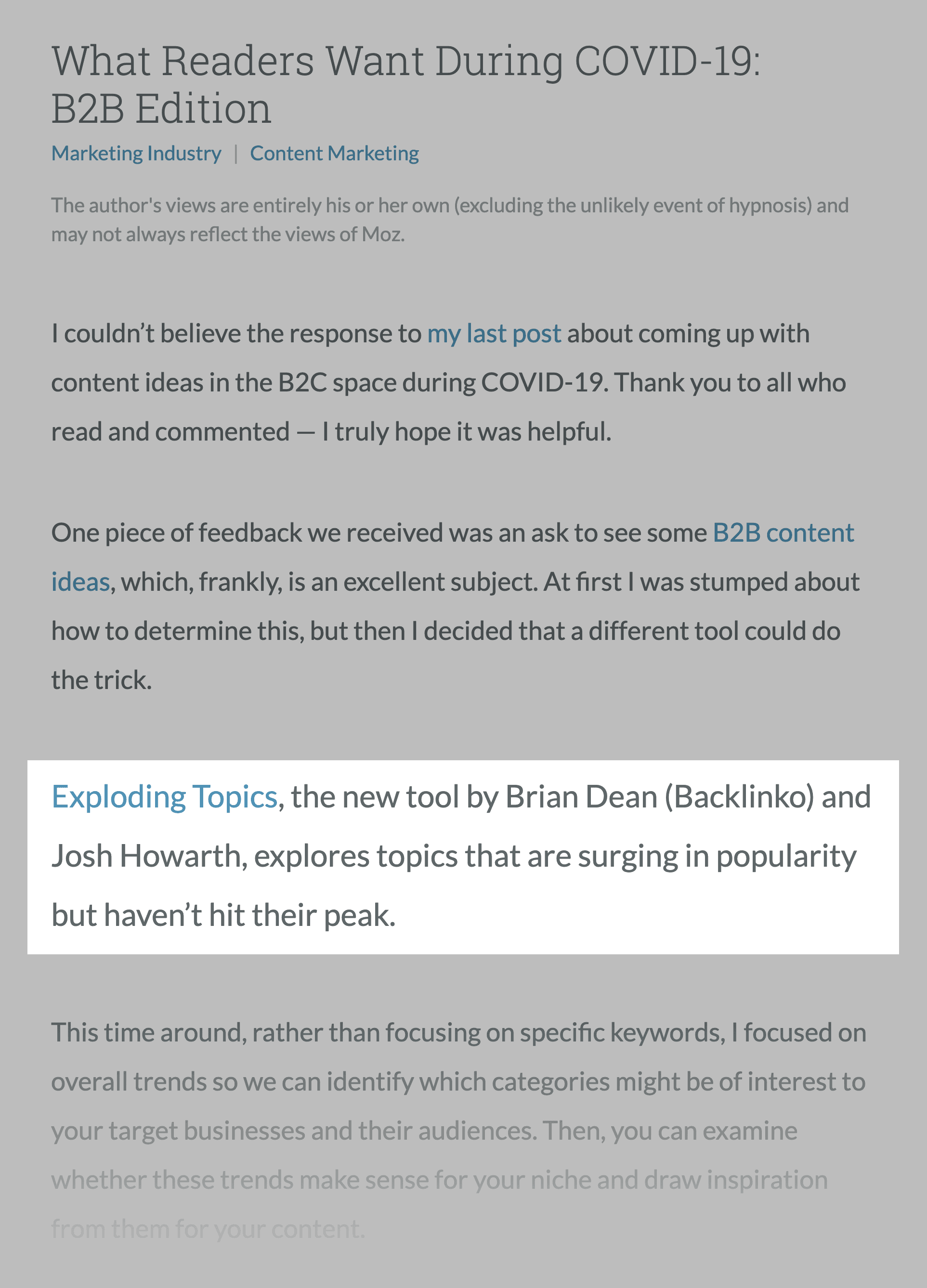 Moz – O que os leitores querem durante o post COVID Moz – What readers want during COVID post