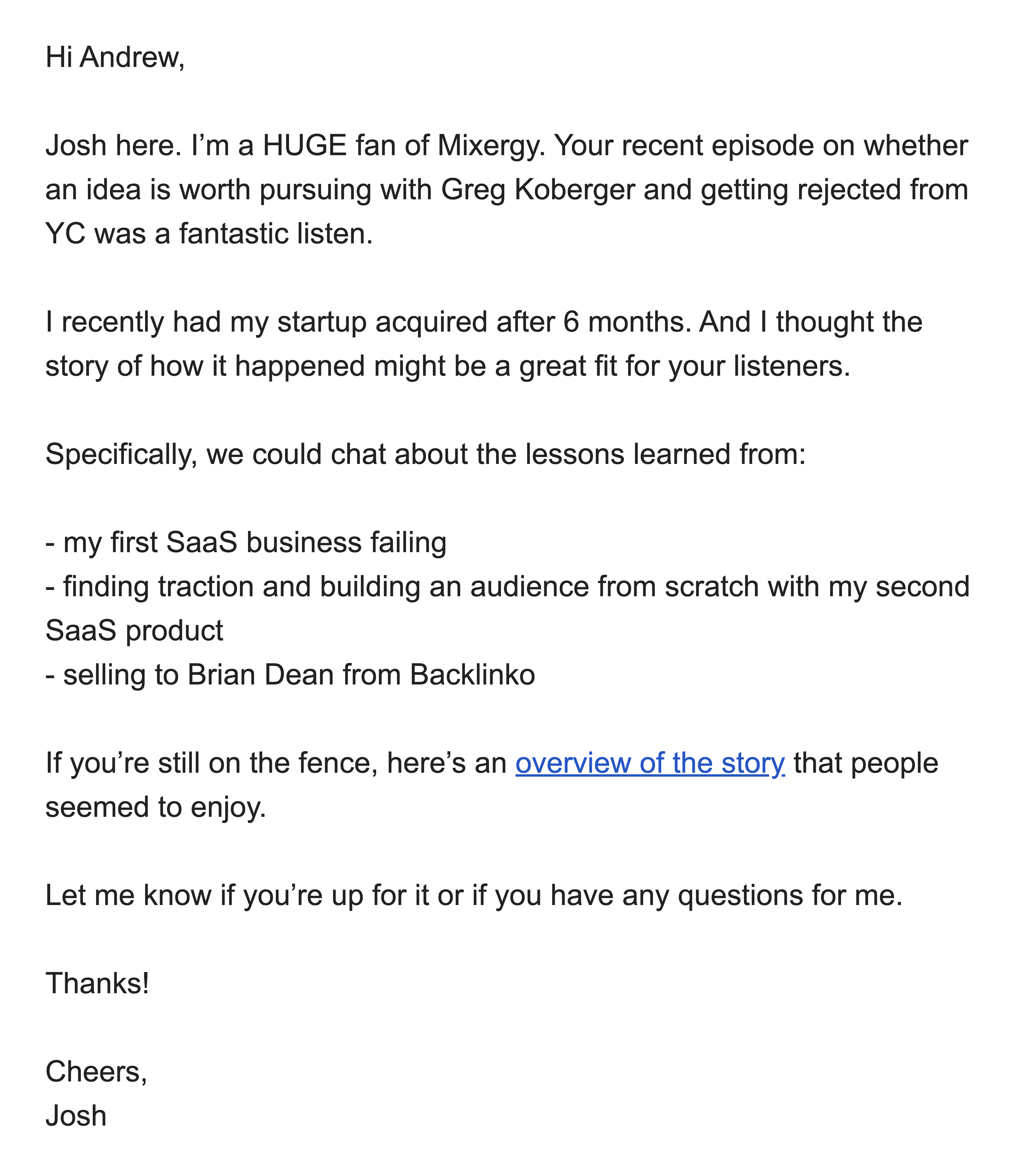 E-mail de podcasts de Josh Josh podcasts email