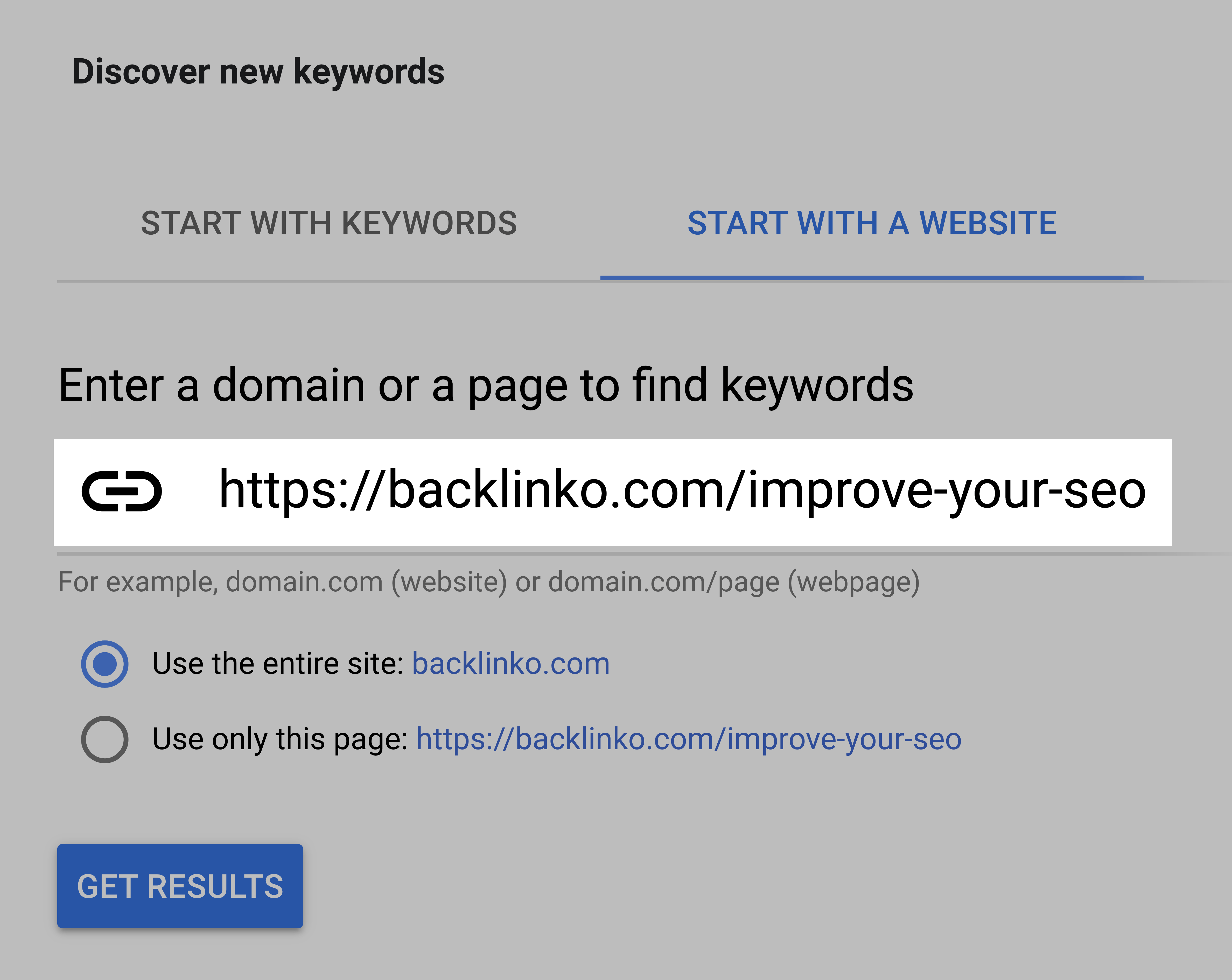 Planejador de palavras-chave do Google – Digite o URL Google keyword planner – Enter URL
