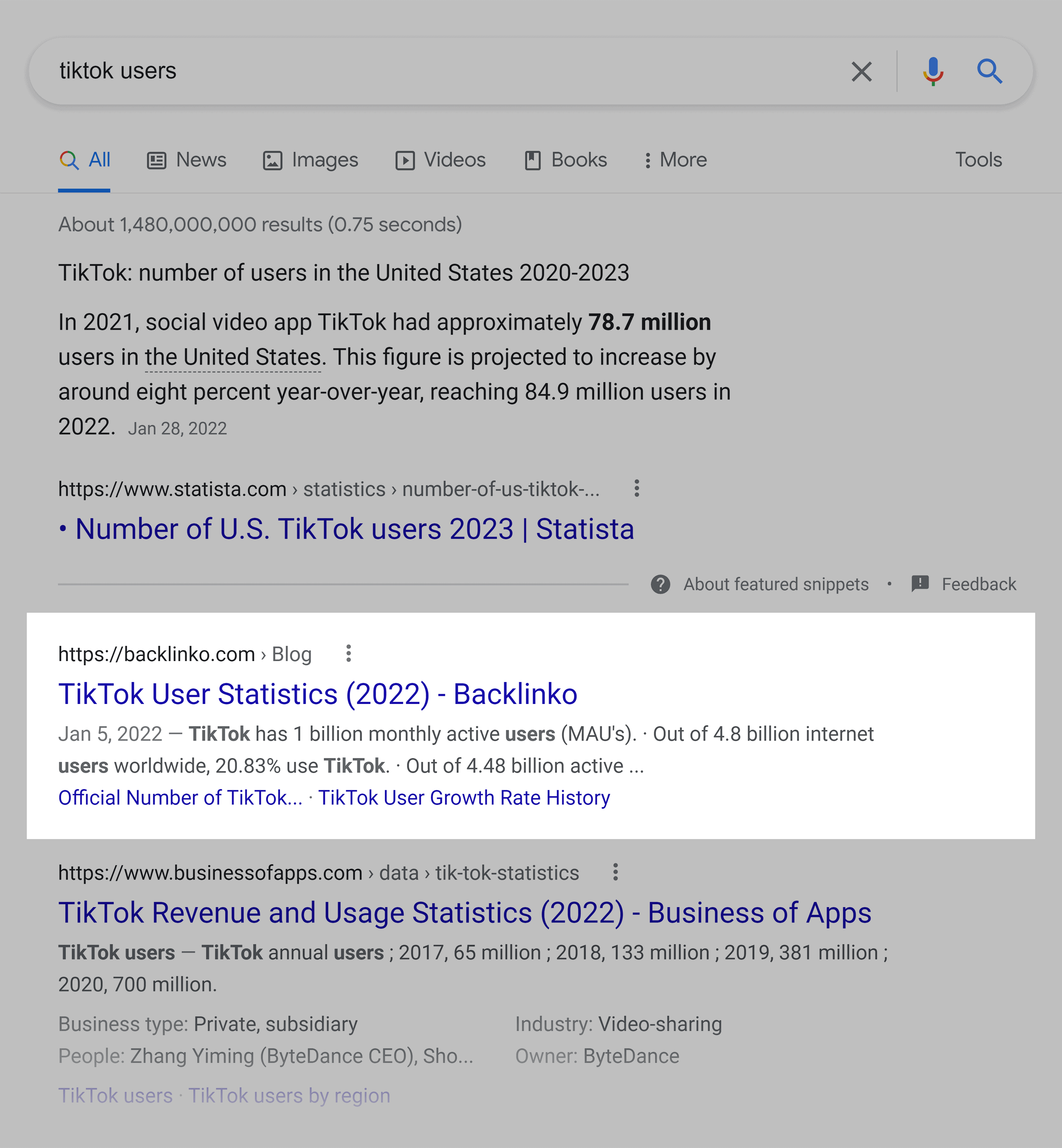 Google SERP – TikTok kullanıcıları Google SERP – TikTok users