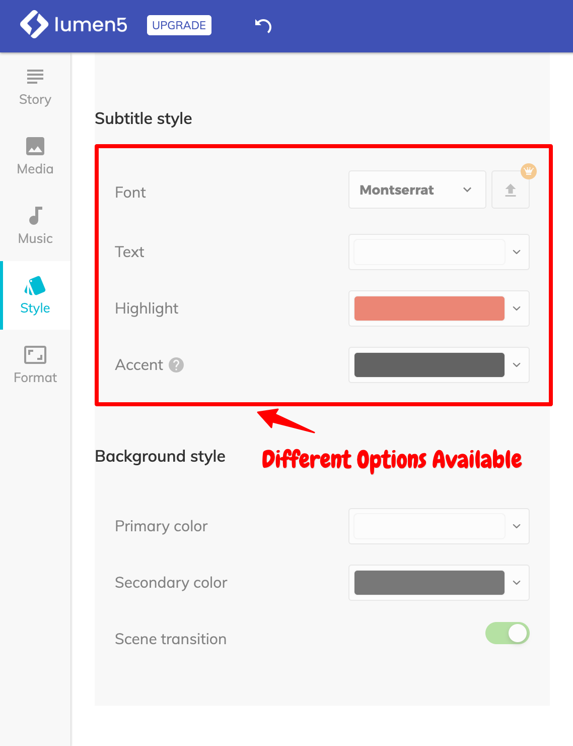 レイアウトで利用可能なさまざまなオプション
