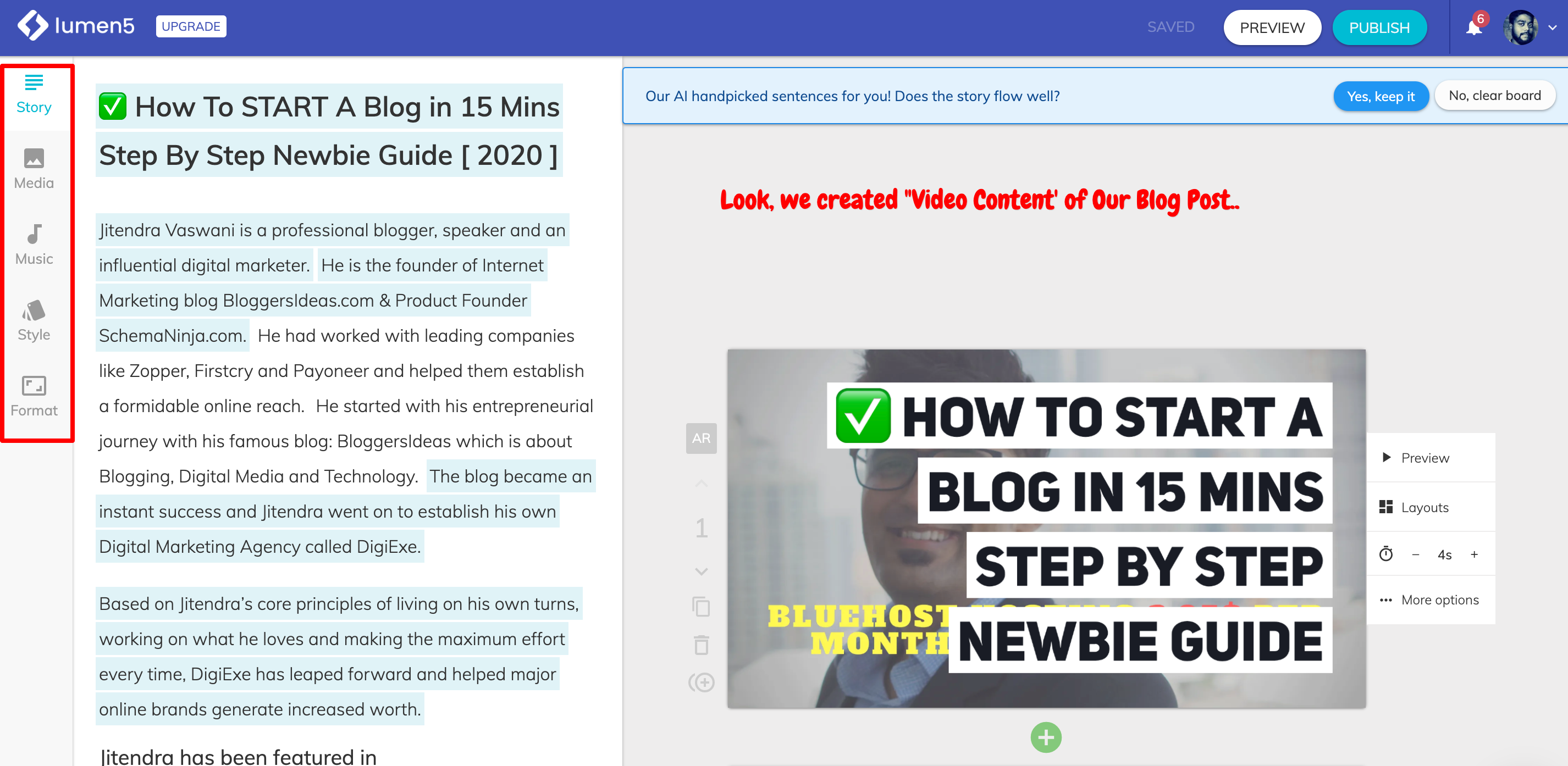 Lumen5を使用したビデオ作成
