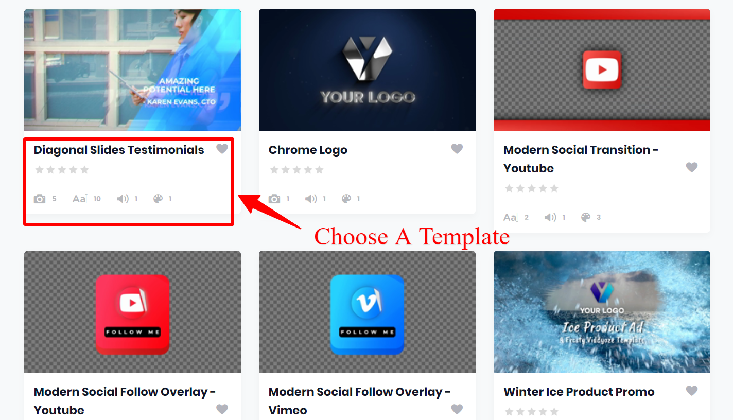 Viddyozeレビュー-テンプレートを選択