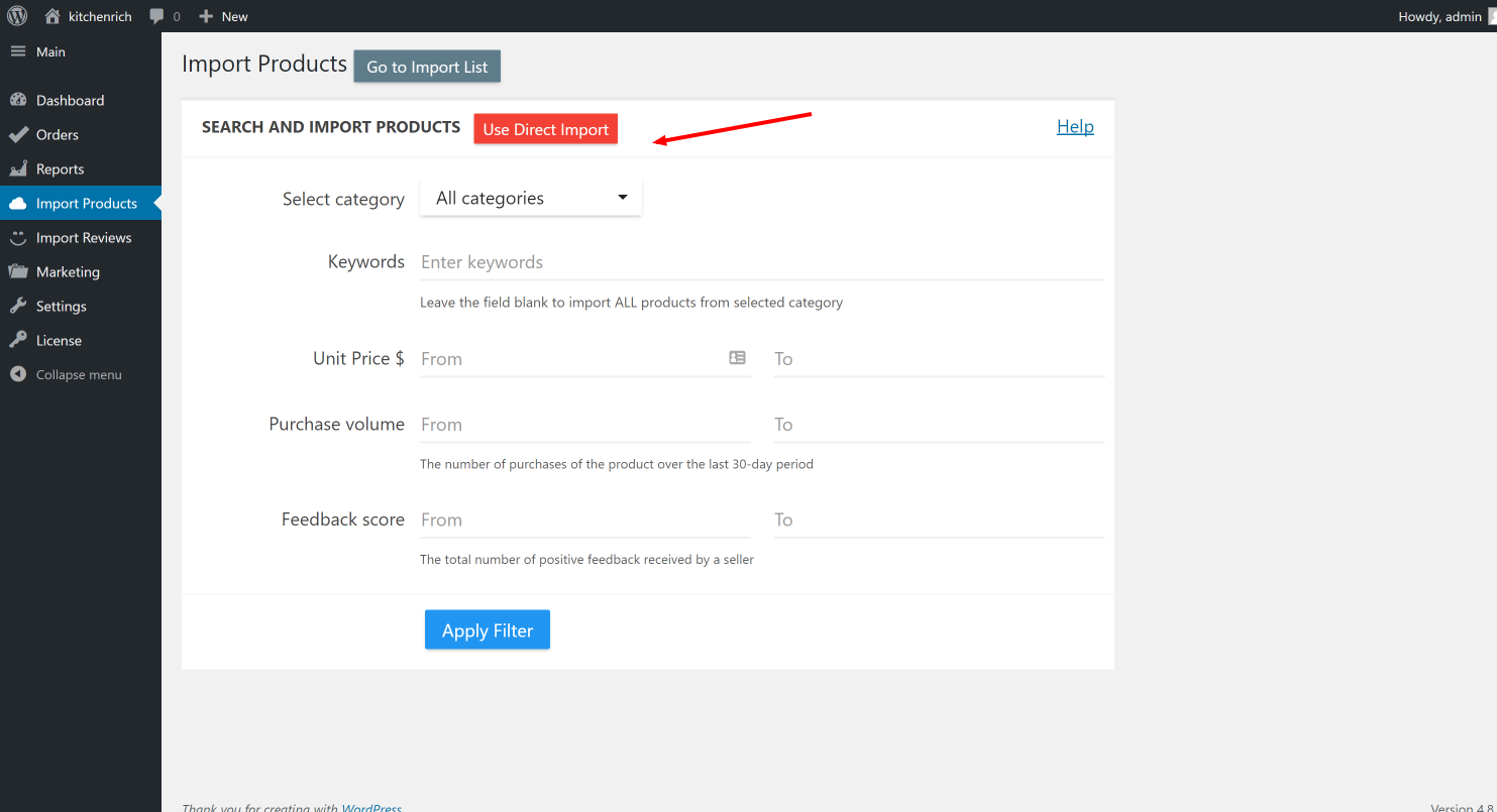 Importazione di prodotti alidropship