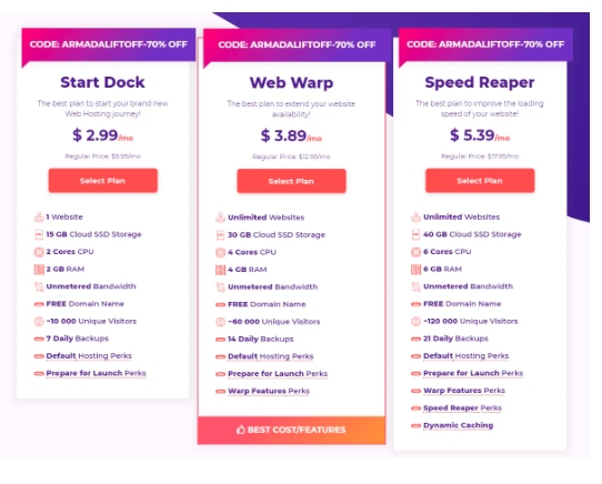 Hostarmada - Pricing Plan