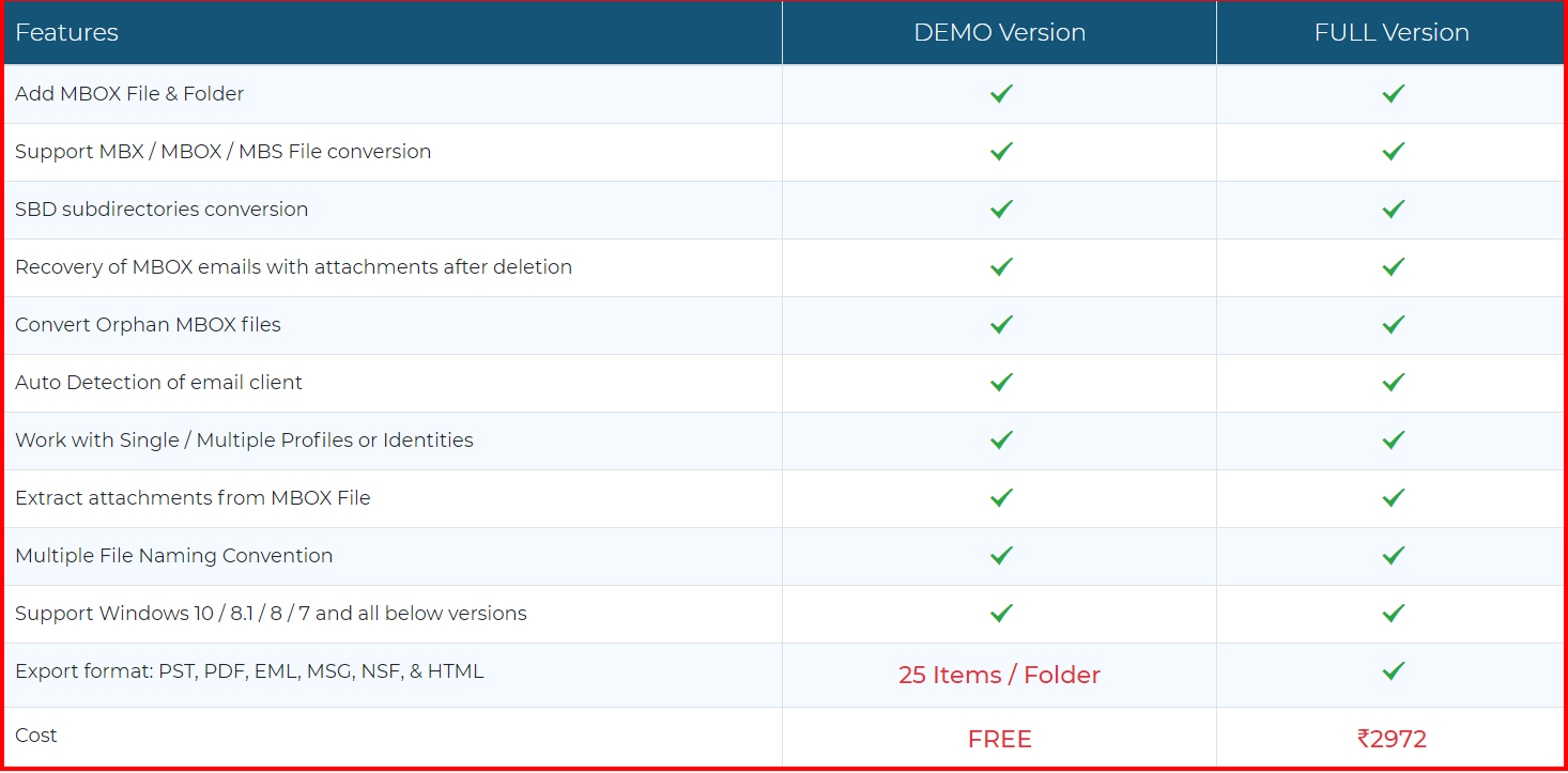 أداة MBOX Converter - خطة التسعير MBOX Converter Tool - Pricing Plan