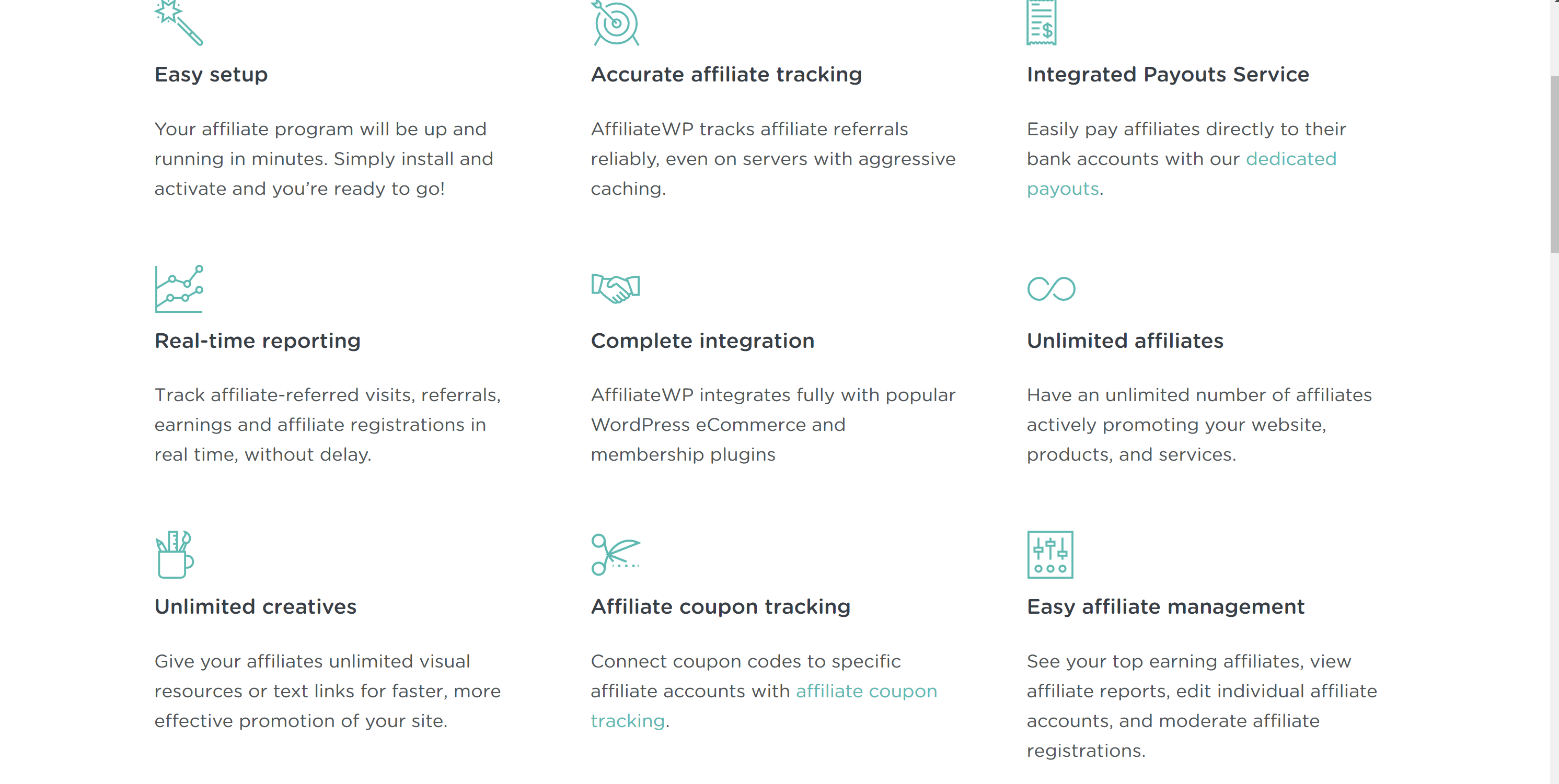 Características de WP para afiliados Affiliate WP Features
