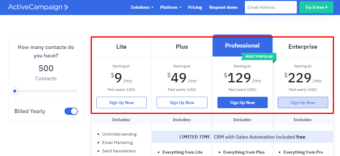 تسعير ActiveCompaign
