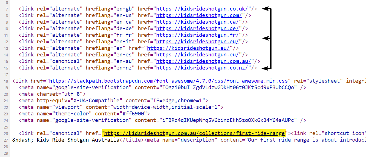 لعبة Kids Ride Shotgun - hreflang Tags