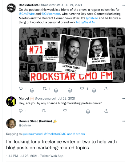 프리랜서 고용에 대한 트위터 문의