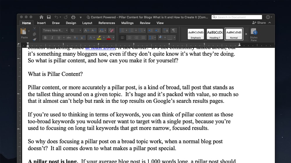 Scrierea unui pilon post în Word